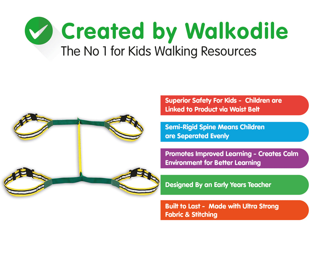 Walkodile® Safety Web (4 child), Children's Walking Rope, Kids Safety Walking Harness. With Free Learning Games for Walks Guide!